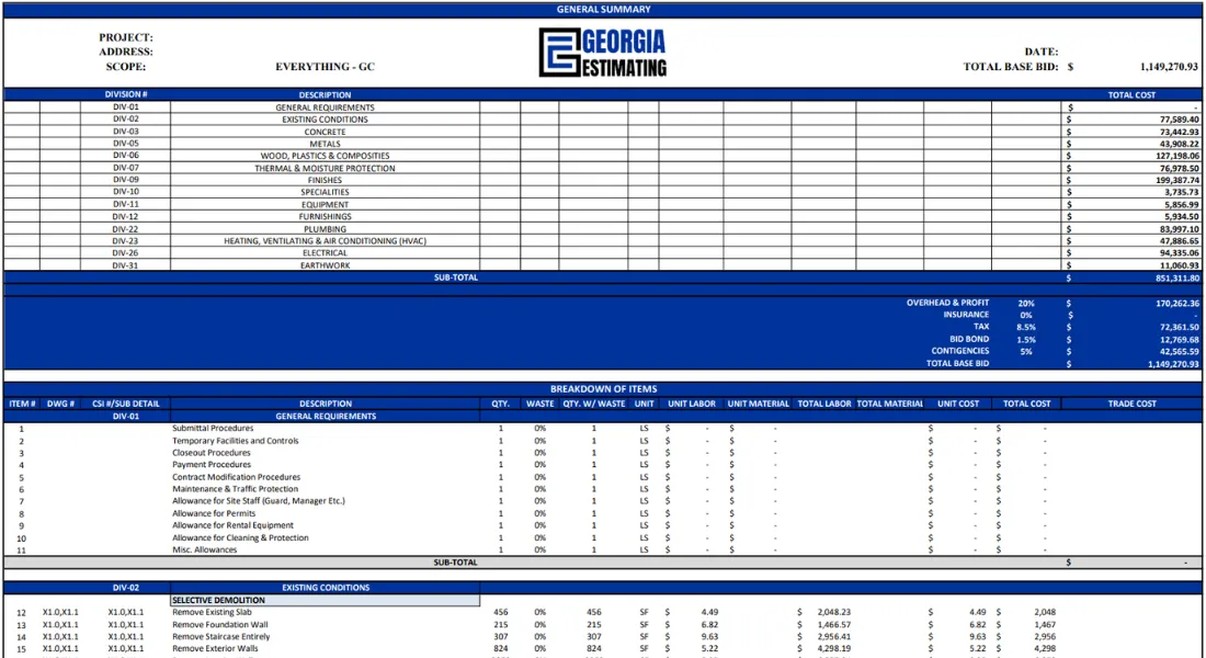 sample image of georgia estimating